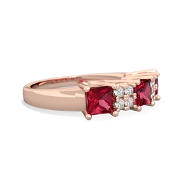 Lab Pink Sapphire Three Stone Diamond Cluster 14K Rose Gold ring R2592