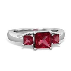 Lab Pink Sapphire Three Stone Trellis 14K White Gold ring R4015