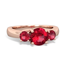 Ruby Three Stone Round Trellis 14K Rose Gold ring R4018