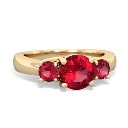 Lab Pink Sapphire Three Stone Round Trellis 14K Yellow Gold ring R4018