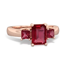 Lab Pink Sapphire Three Stone Emerald-Cut Trellis 14K Rose Gold ring R4021