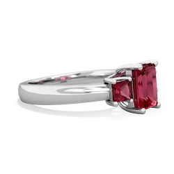 Pink Tourmaline Three Stone Emerald-Cut Trellis 14K White Gold ring R4021