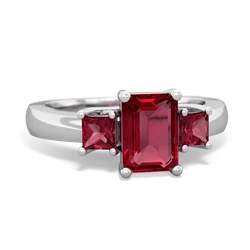 Ruby Three Stone Emerald-Cut Trellis 14K White Gold ring R4021