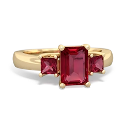 Garnet Three Stone Emerald-Cut Trellis 14K Yellow Gold ring R4021