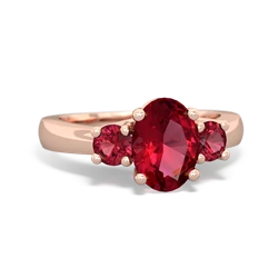 Lab Ruby Three Stone Oval Trellis 14K Rose Gold ring R4024