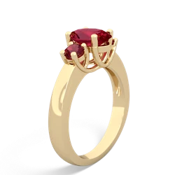 Lab Ruby Three Stone Oval Trellis 14K Yellow Gold ring R4024