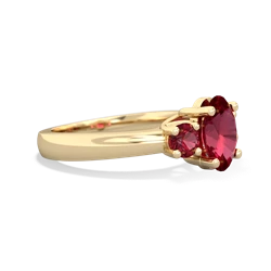 Lab Ruby Three Stone Oval Trellis 14K Yellow Gold ring R4024