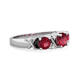 Lab Pink Sapphire Hugs And Kisses 14K White Gold ring R5016