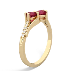 Lab Ruby Infinity Pave Two Stone 14K Yellow Gold ring R5285