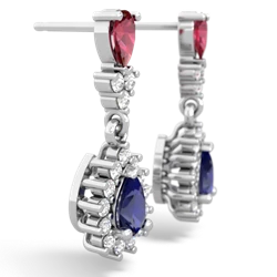 Lab Ruby Halo Pear Dangle 14K White Gold earrings E1882