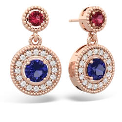 Lab Ruby Halo Dangle 14K Rose Gold earrings E5319