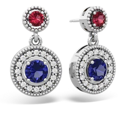 Lab Ruby Halo Dangle 14K White Gold earrings E5319