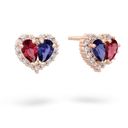 Lab Ruby Halo 14K Rose Gold earrings E7008