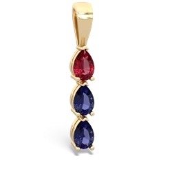 Lab Ruby Dew Drops 14K Yellow Gold pendant P2251