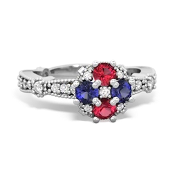 Lab Ruby Sparkling Tiara Cluster 14K White Gold ring R26293RD