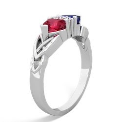 Lab Ruby Celtic Knot Double Heart 14K White Gold ring R5040