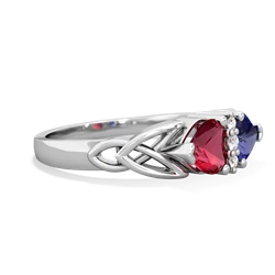 Lab Ruby Celtic Knot Double Heart 14K White Gold ring R5040