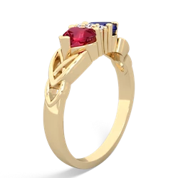 Lab Ruby Celtic Knot Double Heart 14K Yellow Gold ring R5040