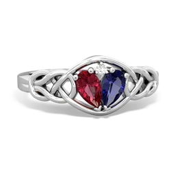 Lab Ruby Celtic Love Knot 14K White Gold ring R5420