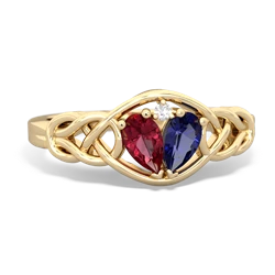 Lab Ruby Celtic Love Knot 14K Yellow Gold ring R5420