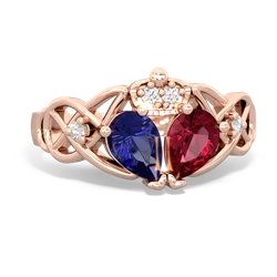 Lab Ruby 'One Heart' Celtic Knot Claddagh 14K Rose Gold ring R5322