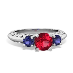 Lab Ruby Art Deco Eternal Embrace Engagement 14K White Gold ring C2003