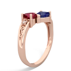 Lab Ruby Snuggling Hearts 14K Rose Gold ring R2178