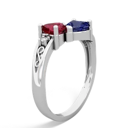 Lab Ruby Snuggling Hearts 14K White Gold ring R2178