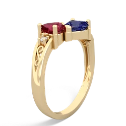 Lab Ruby Snuggling Hearts 14K Yellow Gold ring R2178