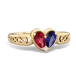 Lab Ruby Filligree 'One Heart' 14K Yellow Gold ring R5070