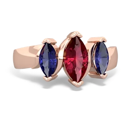 Lab Ruby Three Peeks 14K Rose Gold ring R2433