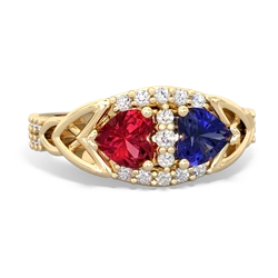 Lab Ruby Sparkling Celtic Knot 14K Yellow Gold ring R2645