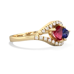 Lab Ruby Mother And Child 14K Yellow Gold ring R3010