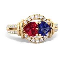 Lab Ruby Art-Deco Keepsake 14K Yellow Gold ring R5630