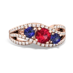 Lab Ruby Three Stone Aurora 14K Rose Gold ring R3080