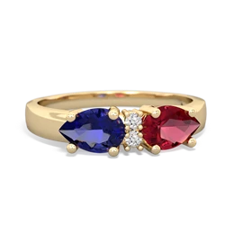 Lab Ruby Pear Bowtie 14K Yellow Gold ring R0865