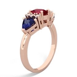 Lab Ruby Antique Style Three Stone 14K Rose Gold ring R2186