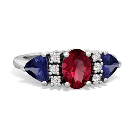 Lab Ruby Antique Style Three Stone 14K White Gold ring R2186