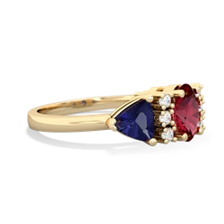 Lab Ruby Antique Style Three Stone 14K Yellow Gold ring R2186