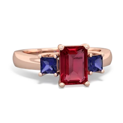 Lab Ruby Three Stone Emerald-Cut Trellis 14K Rose Gold ring R4021