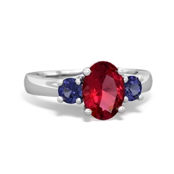 Lab Ruby Three Stone Oval Trellis 14K White Gold ring R4024