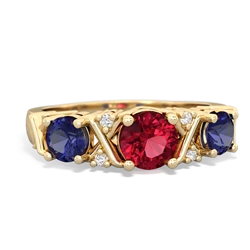 Lab Ruby Hugs And Kisses 14K Yellow Gold ring R5016