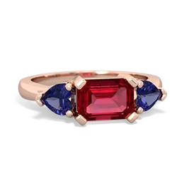 Lab Ruby Three Stone 14K Rose Gold ring R5235