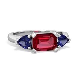 Lab Ruby Three Stone 14K White Gold ring R5235