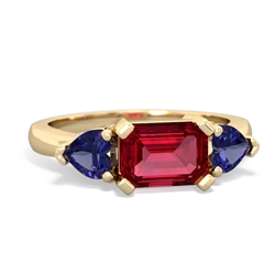 Lab Ruby Three Stone 14K Yellow Gold ring R5235