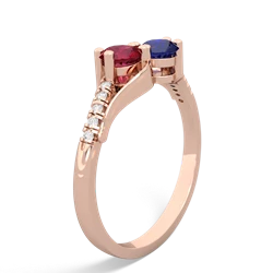 Lab Ruby Infinity Pave Two Stone 14K Rose Gold ring R5285