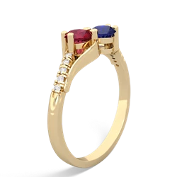 Lab Ruby Infinity Pave Two Stone 14K Yellow Gold ring R5285