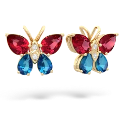 Lab Ruby Butterfly 14K Yellow Gold earrings E2215