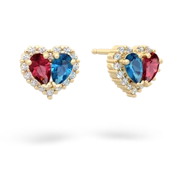 Lab Ruby Halo 14K Yellow Gold earrings E7008