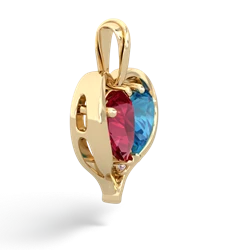 Lab Ruby Two Become One 14K Yellow Gold pendant P5330